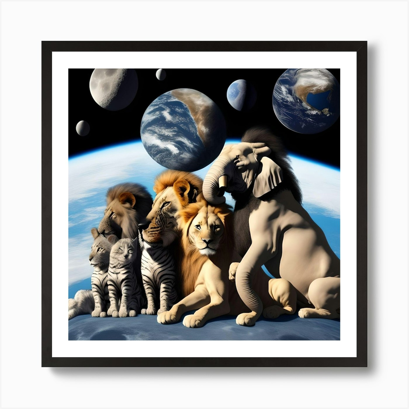 Lions On The Moon Art Print Framed Wall Art Poster Canvas Print Picture