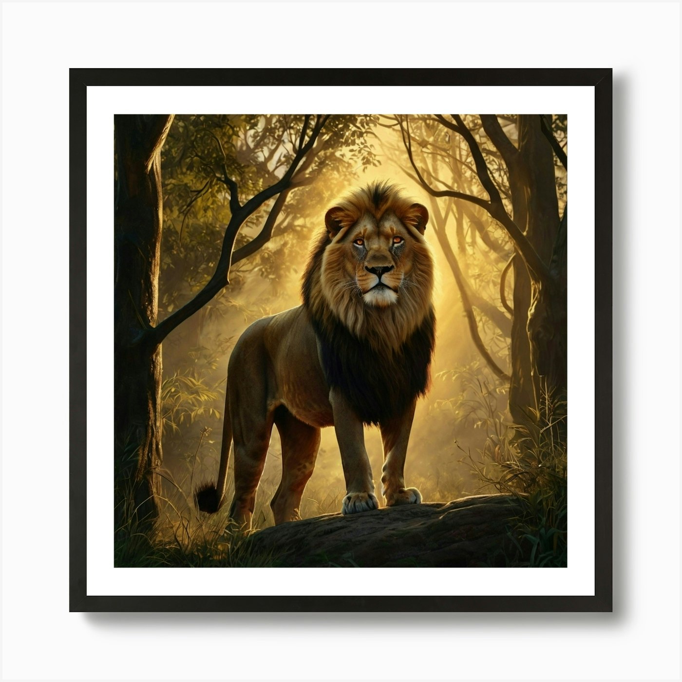 Lion In The Forest 2 Art Print Framed Wall Art Poster Canvas Print Picture
