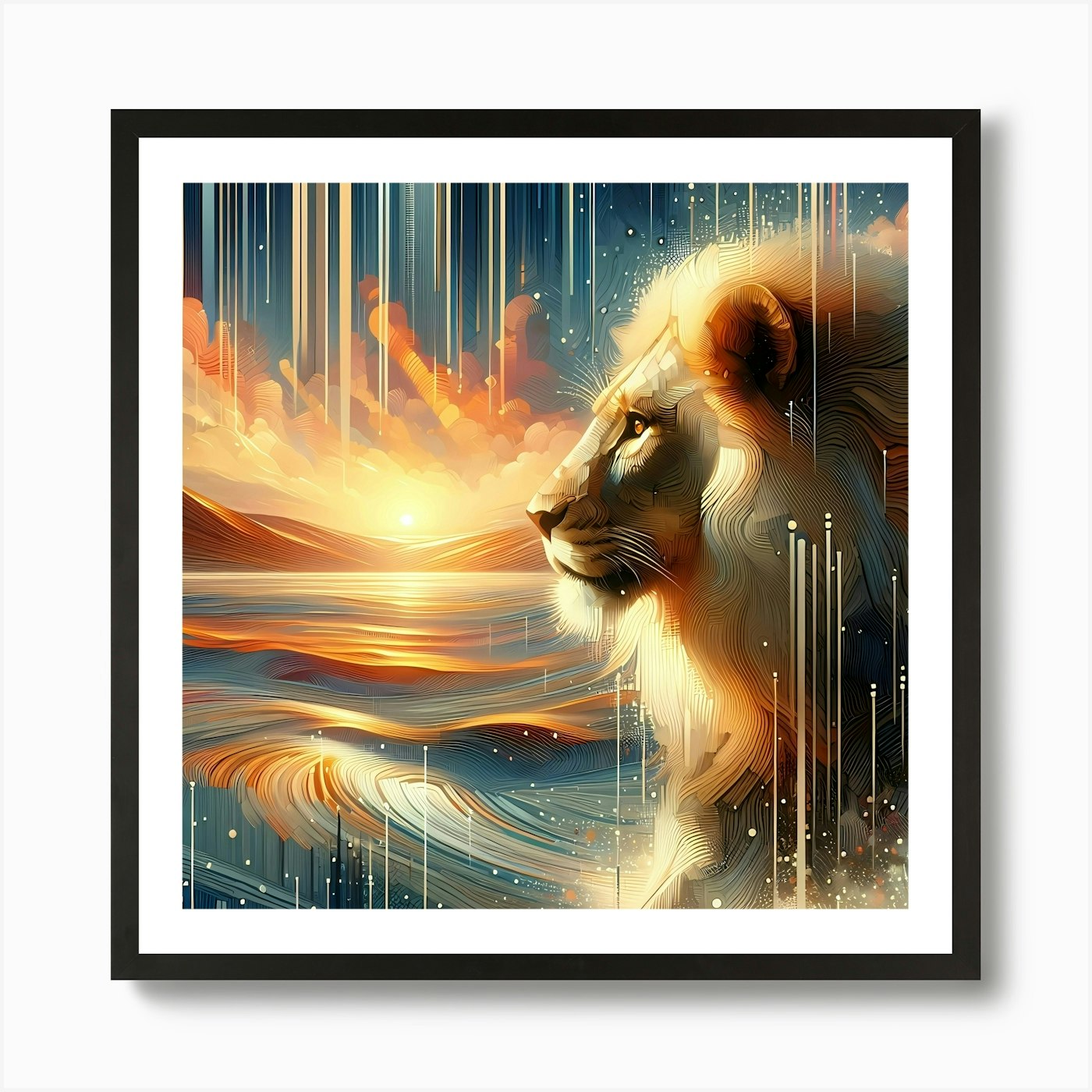 Lion In The Desert Creative Color P Framed Wall Art Poster Canvas Print Picture