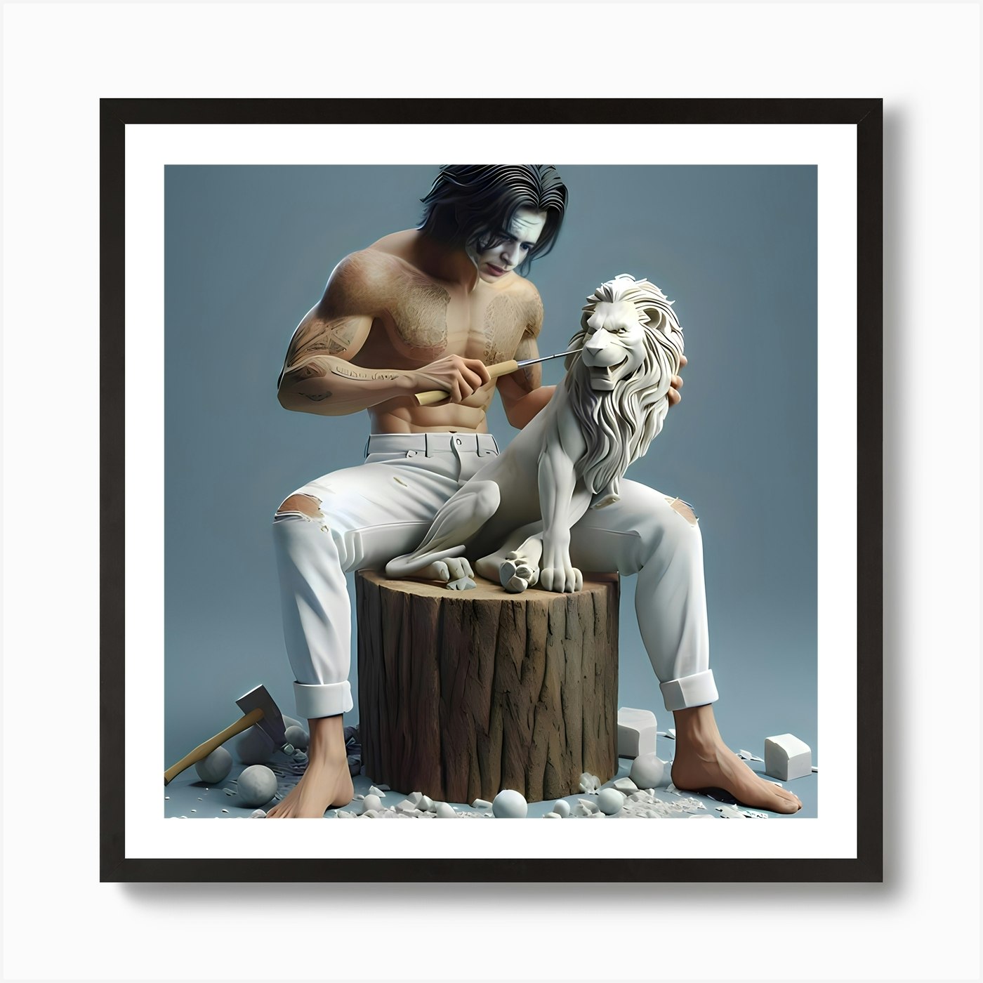 The Joker With A Lion Art Print Framed Wall Art Poster Canvas Print Picture