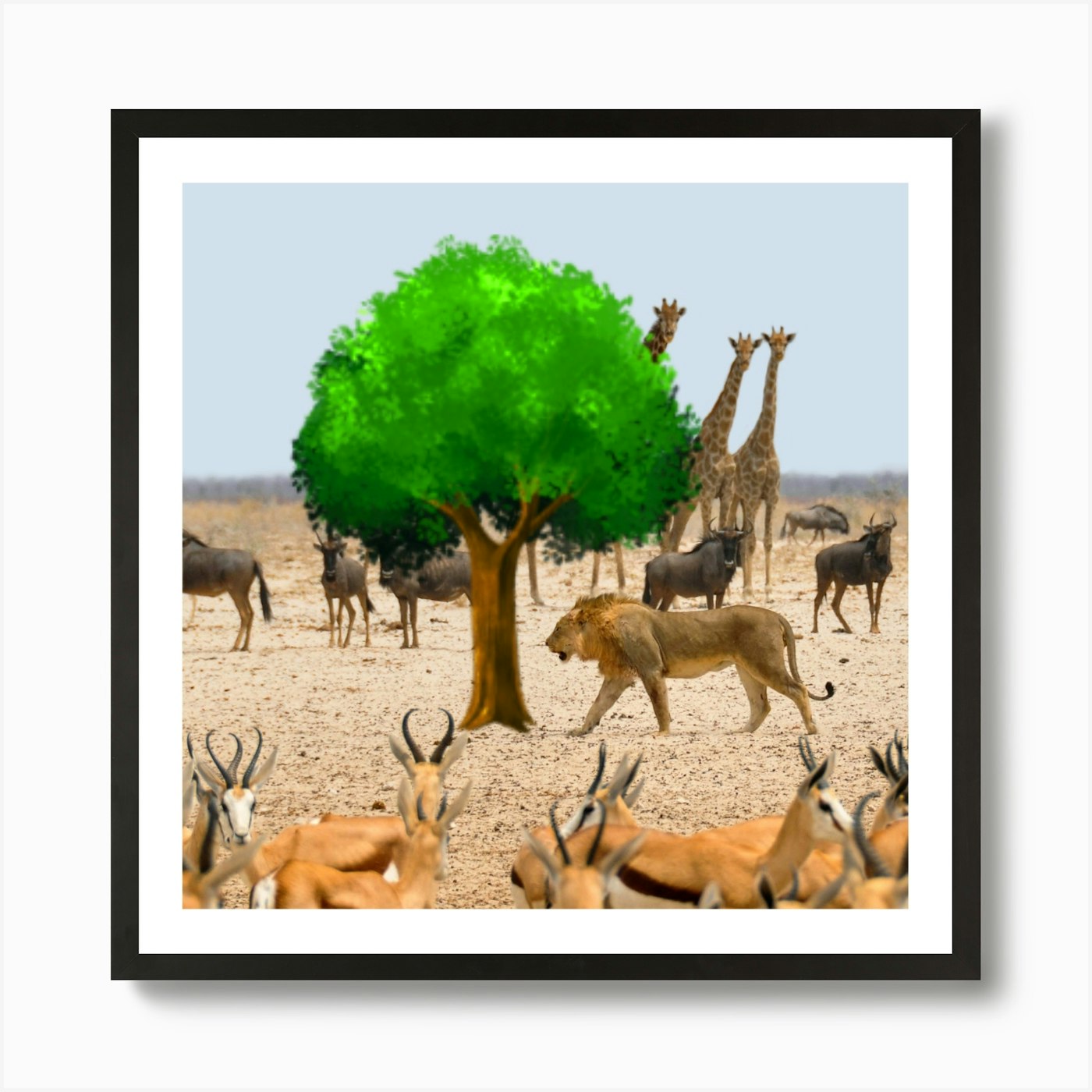 Lions And Antelopes Art Print Framed Wall Art Poster Canvas Print Picture