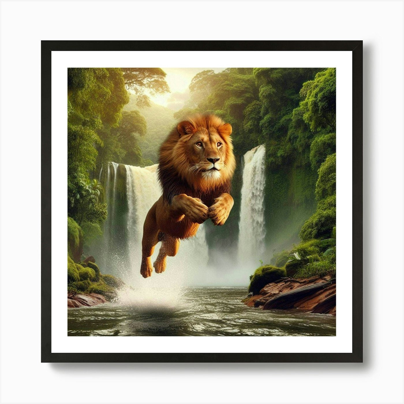 Leaping Lion Art Print Framed Wall Art Poster Canvas Print Picture
