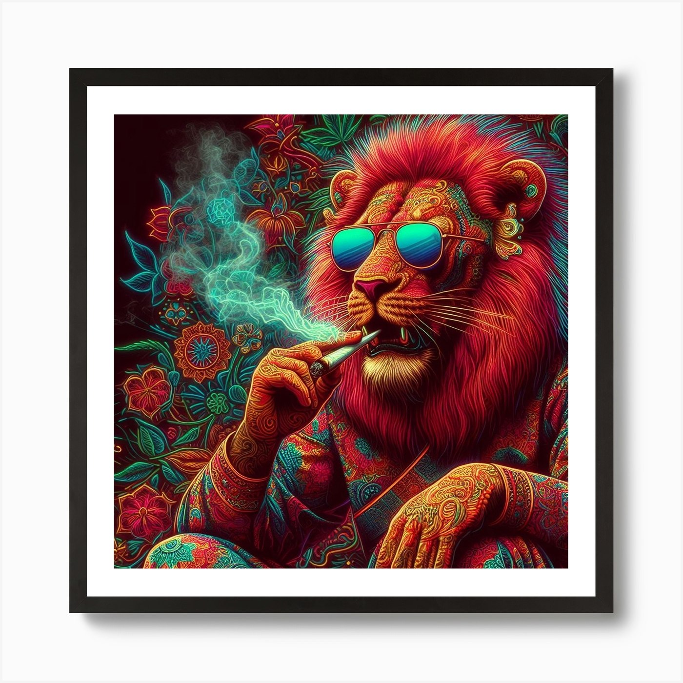 Psychedelic Lion Art Print Framed Wall Art Poster Canvas Print Picture