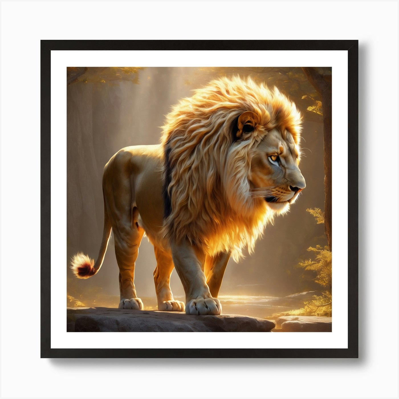 Lion in The Forest Art Print Framed Wall Art Poster Canvas Print Picture