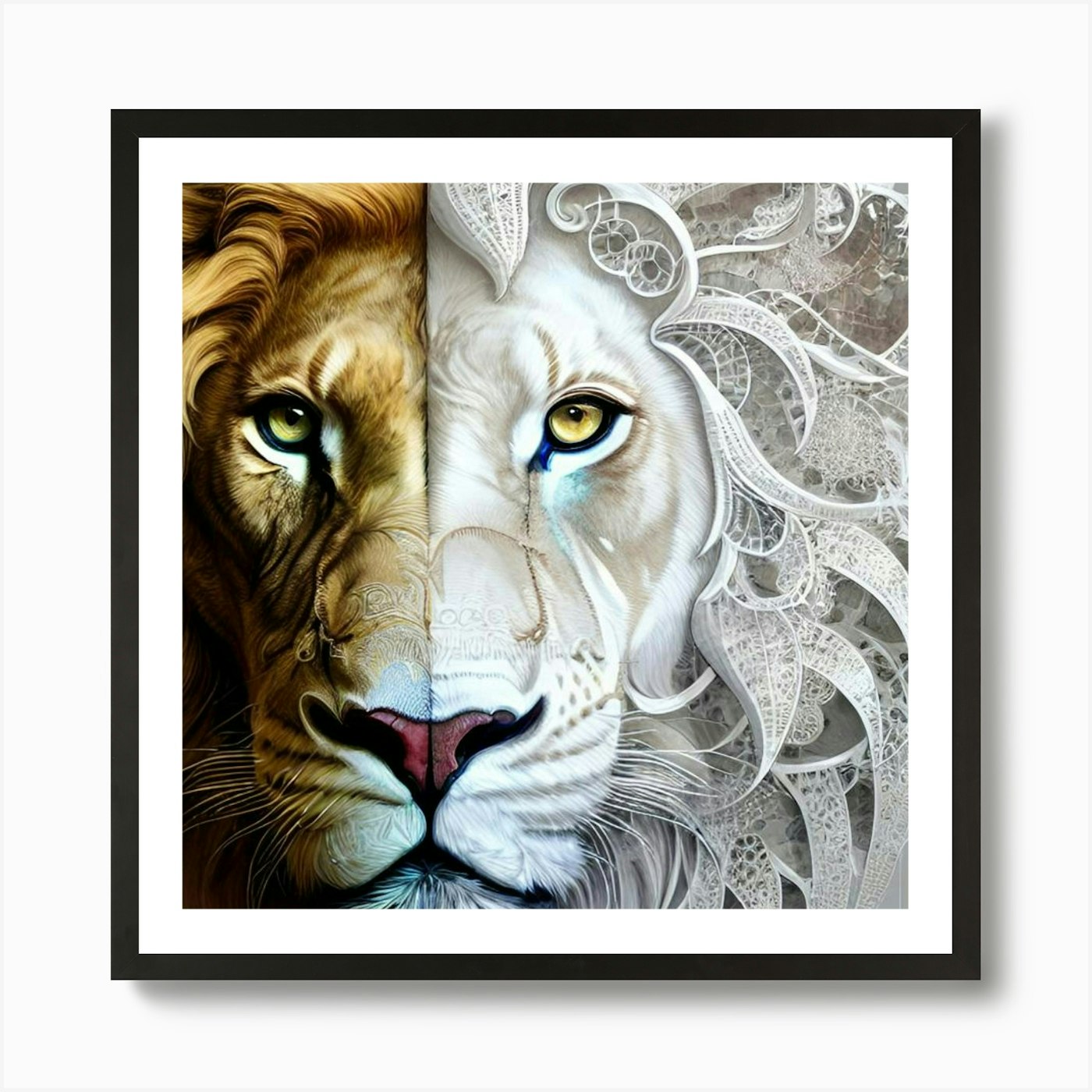 Two Lions 1 Art Print Framed Wall Art Poster Canvas Print Picture