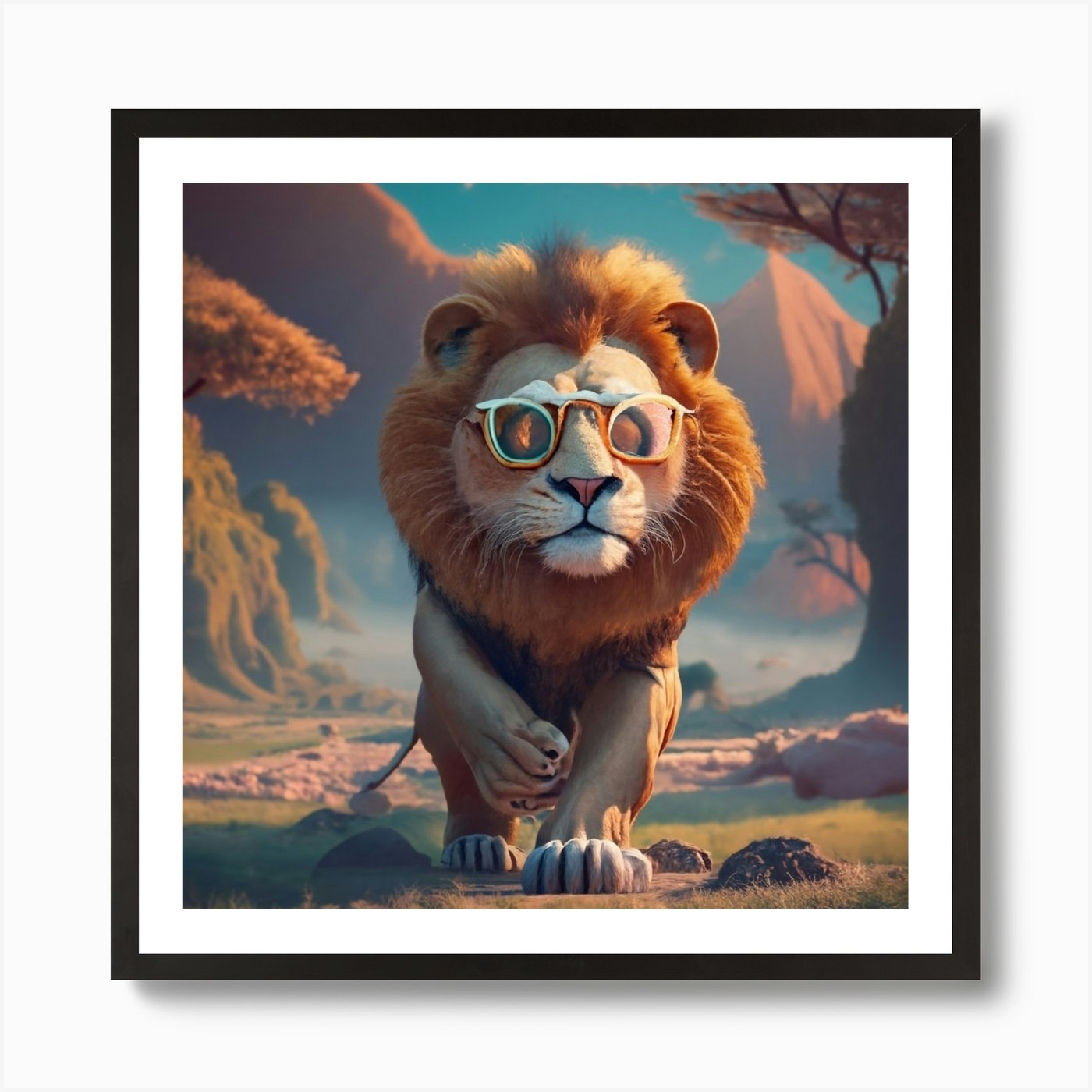 Texte Free Lion Photo Cinematic (2) Framed Wall Art Poster Canvas Print Picture