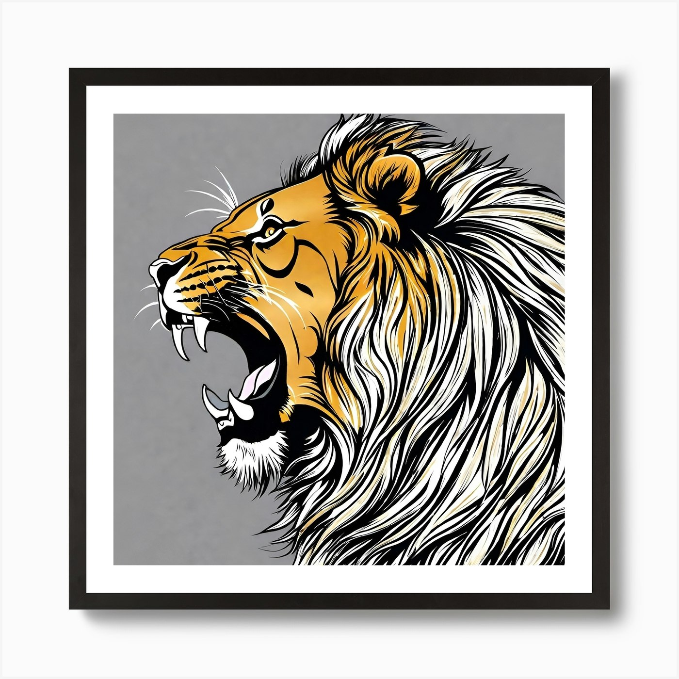 Lion Roaring Art Print Framed Wall Art Poster Canvas Print Picture