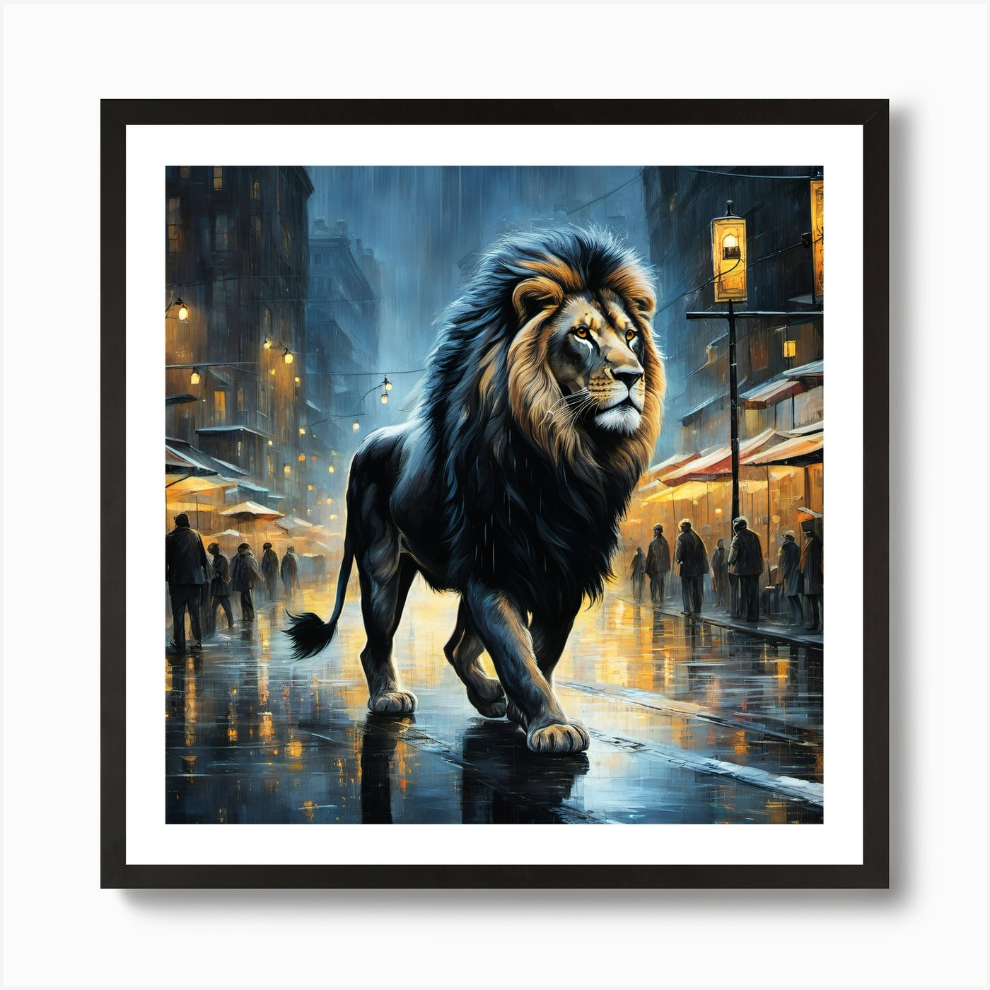 Lion In The Rain 2 Art Print Framed Wall Art Poster Canvas Print Picture