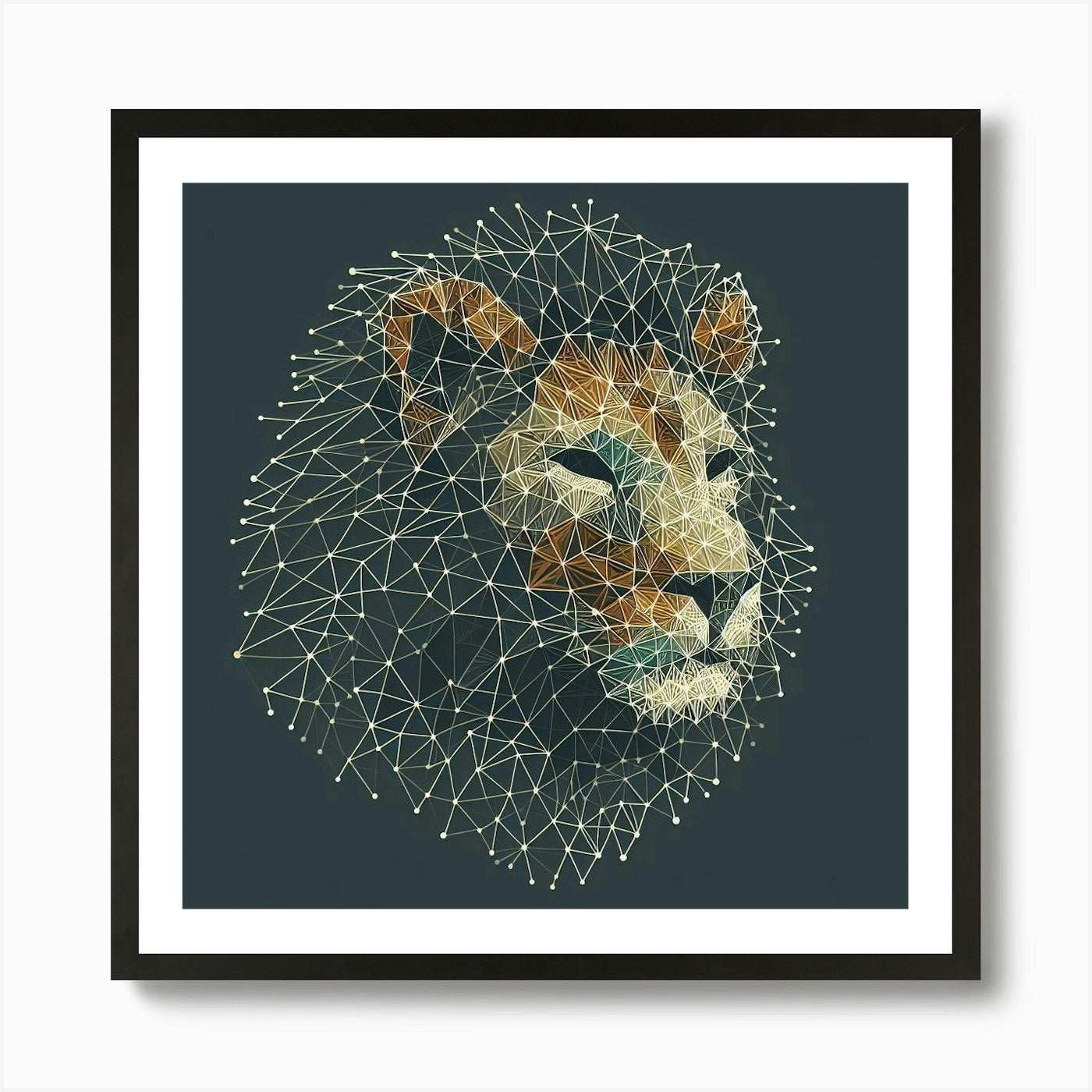 Abstract Lion String Art Concept 1 Framed Wall Art Poster Canvas Print Picture