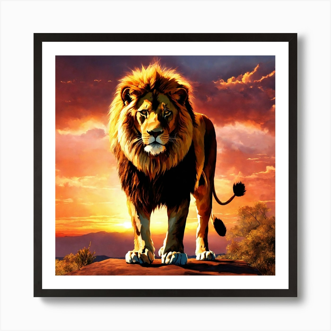 Lion At Sunset 1 Art Print Framed Wall Art Poster Canvas Print Picture