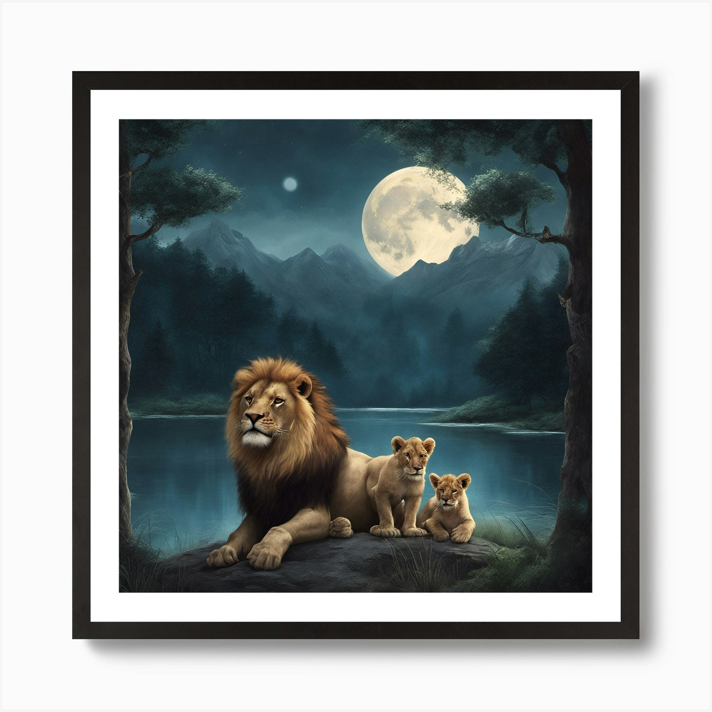 Lions And Cubs 1 Art Print Framed Wall Art Poster Canvas Print Picture