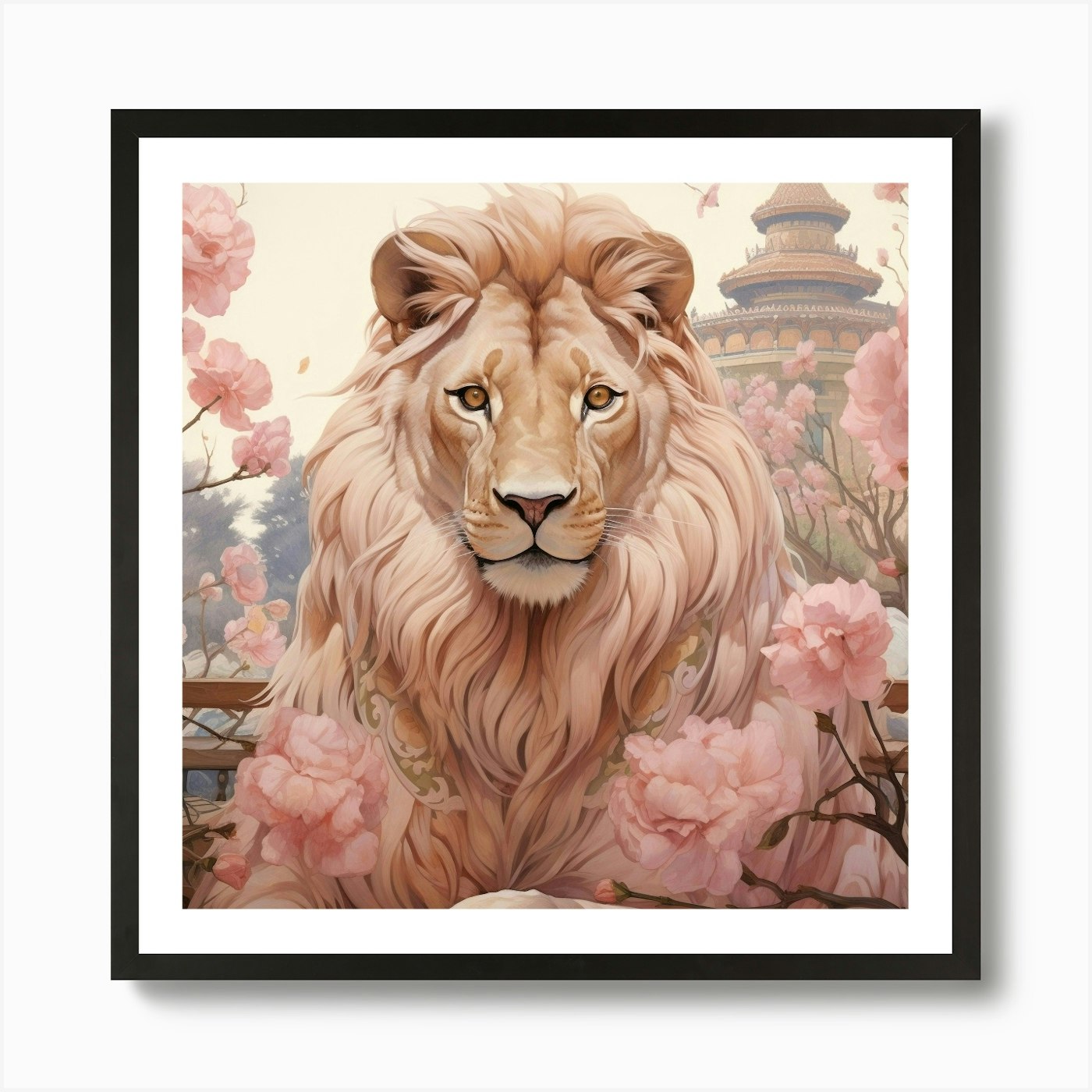 Lion 3 Pink Jungle Animal Portrait Framed Wall Art Poster Canvas Print Picture