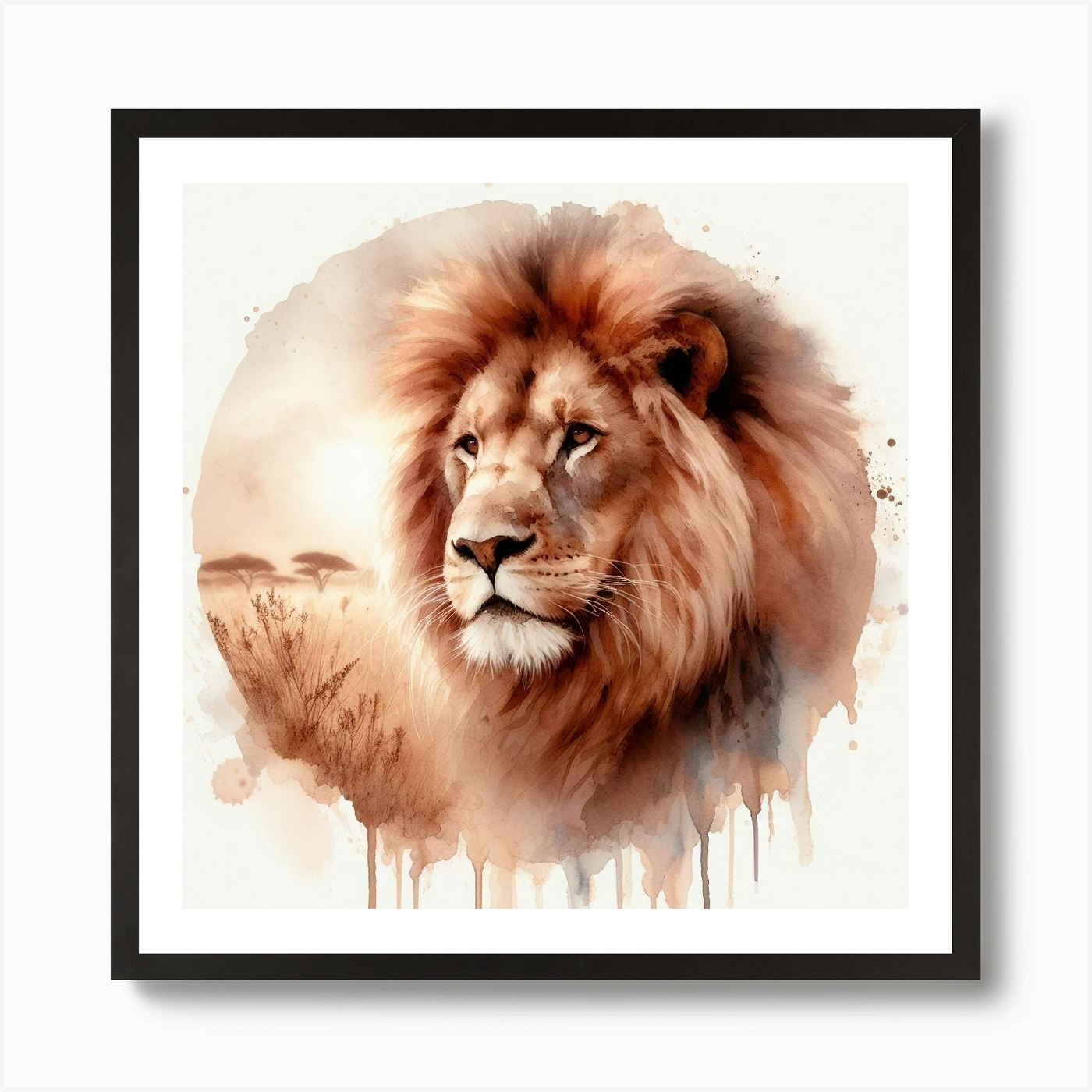 Lion Watercolor Painting 1 Art Prin Framed Wall Art Poster Canvas Print Picture