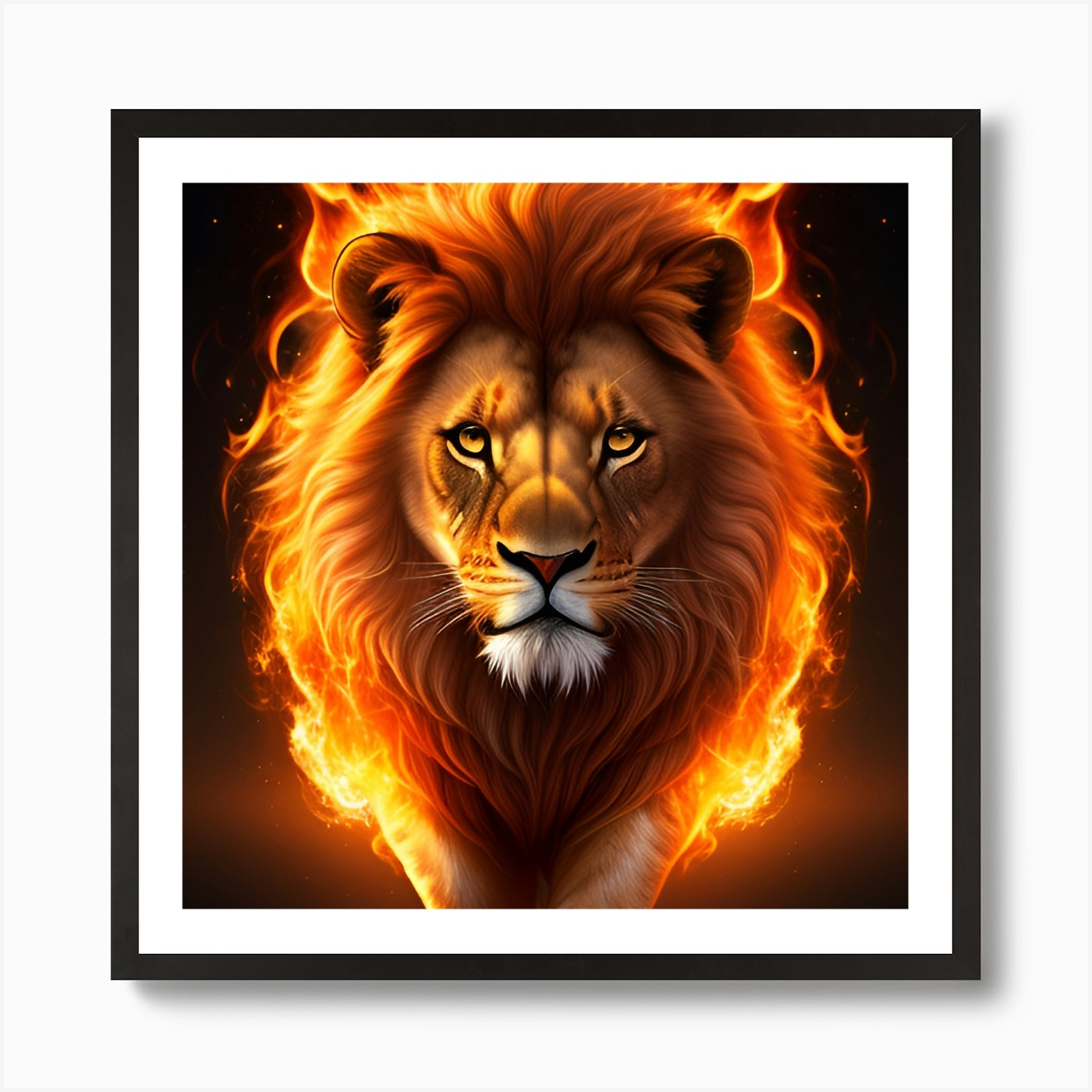 Fire Lion Art Print Framed Wall Art Poster Canvas Print Picture