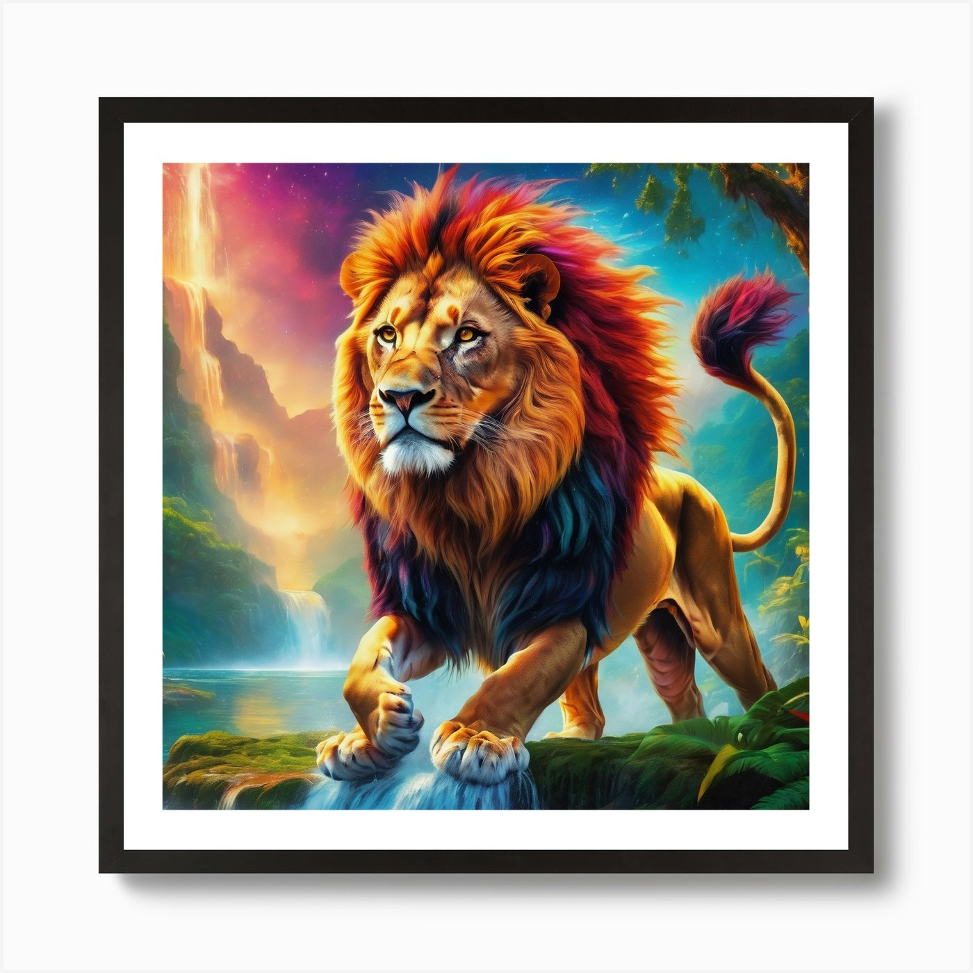 Lion In The Jungle Art Print Framed Wall Art Poster Canvas Print Picture