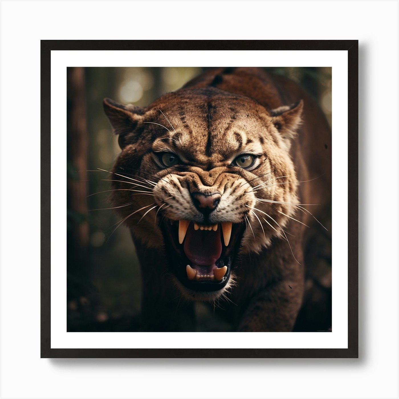 Lion Roaring In The Forest 1 Art Pr Framed Wall Art Poster Canvas Print Picture