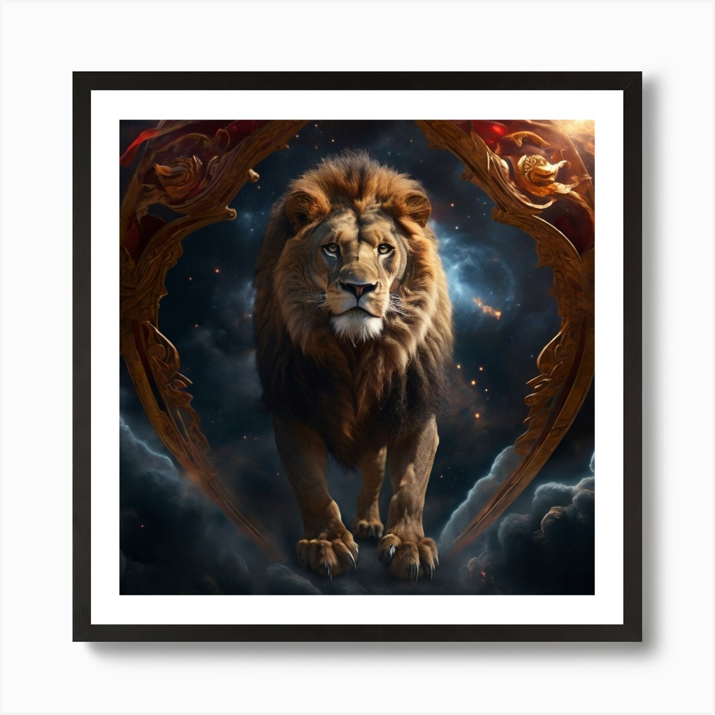 Lion King Emerges From The Heart Of Framed Wall Art Poster Canvas Print Picture