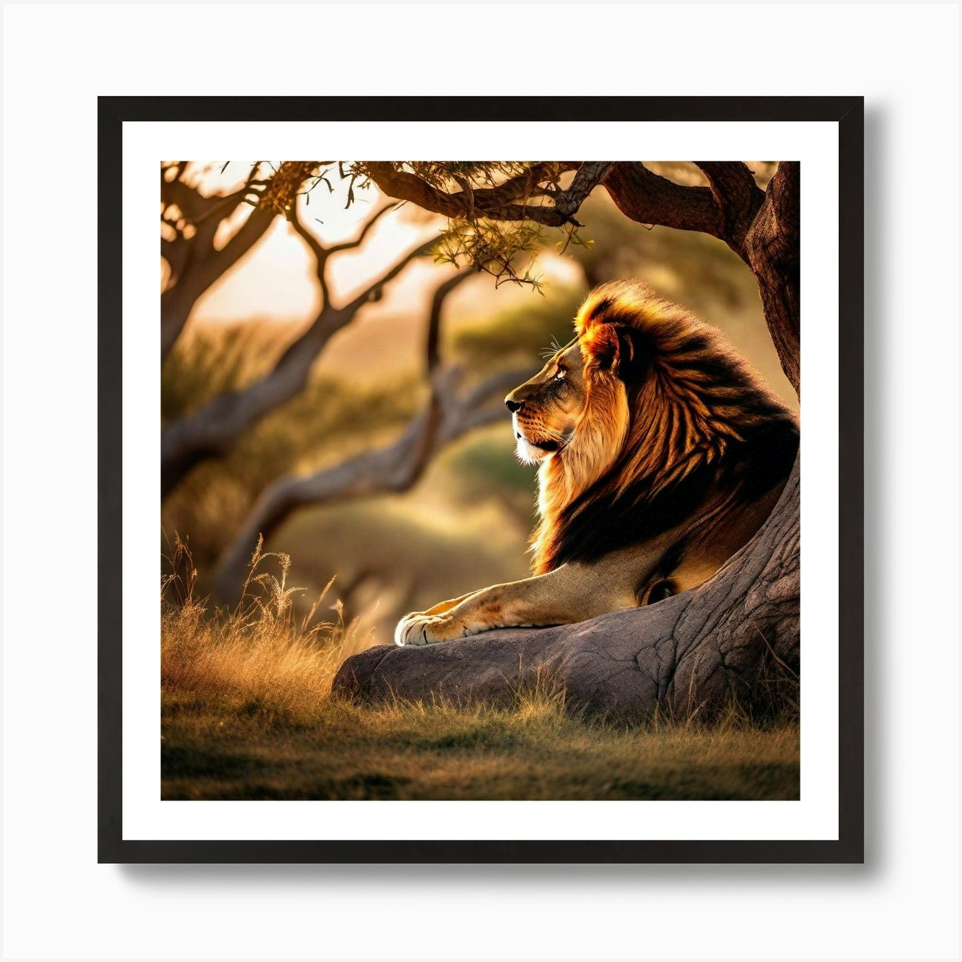 Lion In The Forest 48 Art Print Framed Wall Art Poster Canvas Print Picture