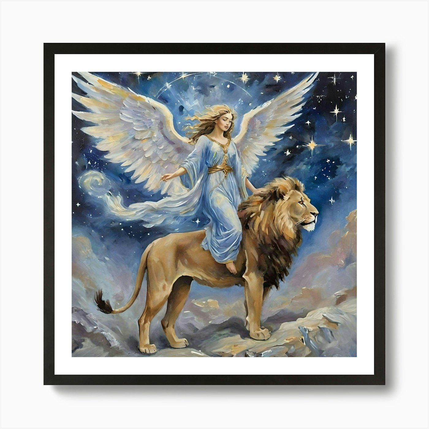 Angel On Lion Art Print Framed Wall Art Poster Canvas Print Picture