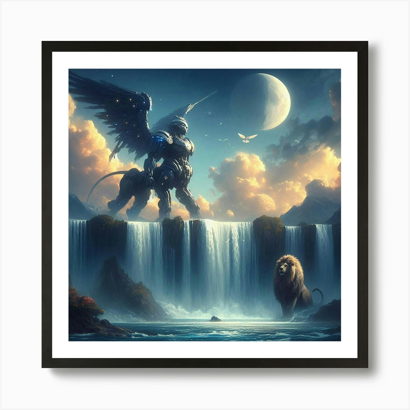 Lion And Griffin Art Print Framed Wall Art Poster Canvas Print Picture