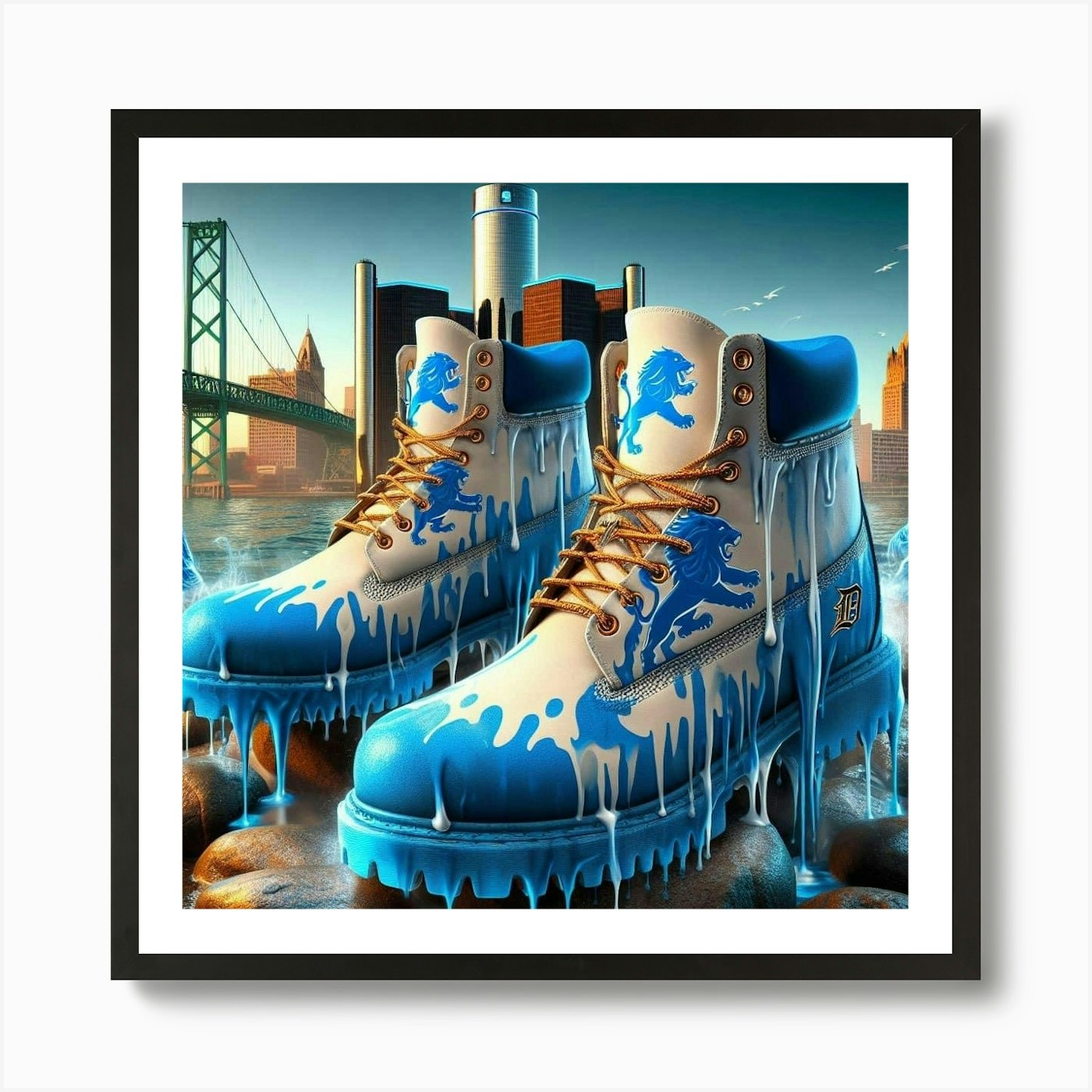 Detroit Lions Boots Art Print Framed Wall Art Poster Canvas Print Picture