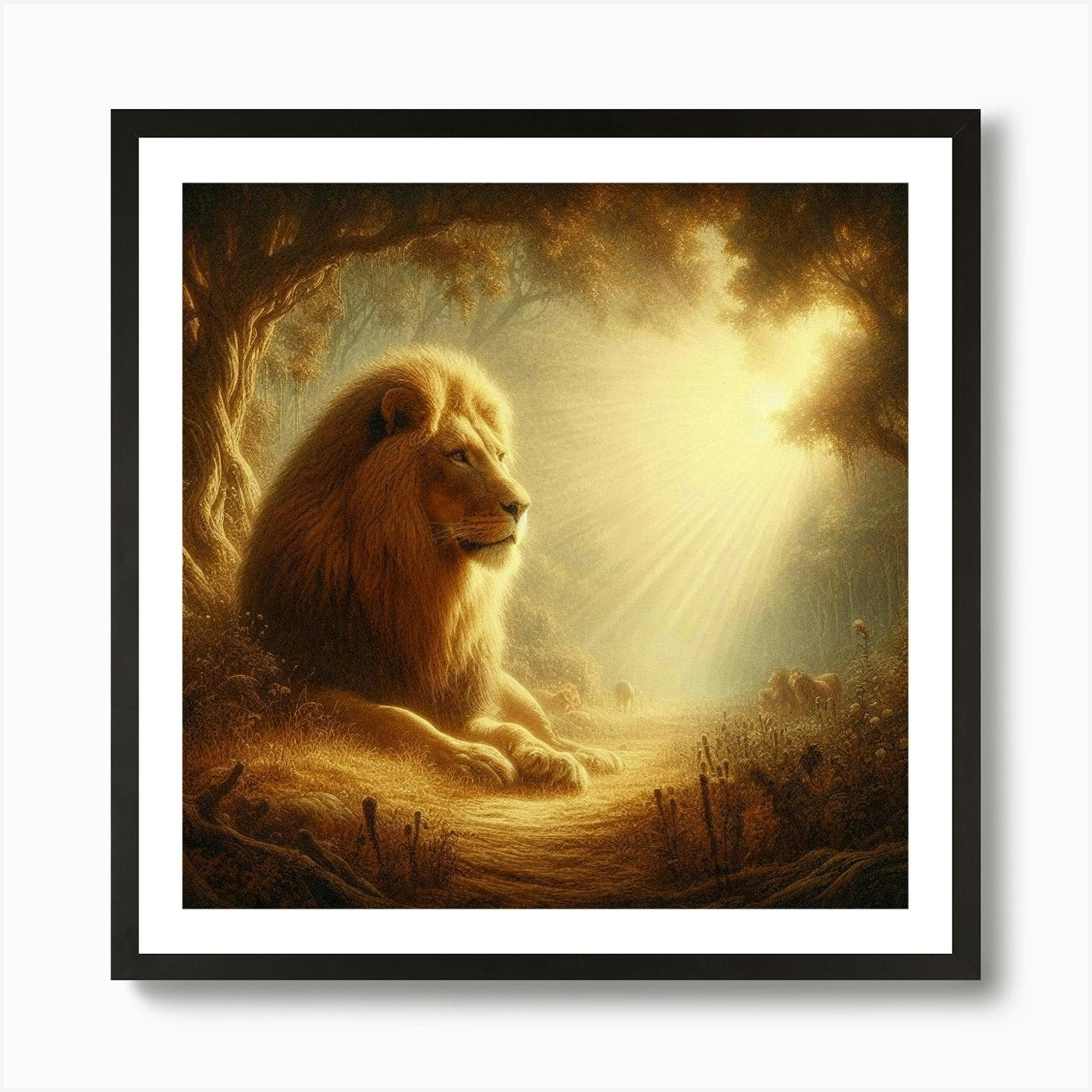 Lion In The Forest Art Print Framed Wall Art Poster Canvas Print Picture