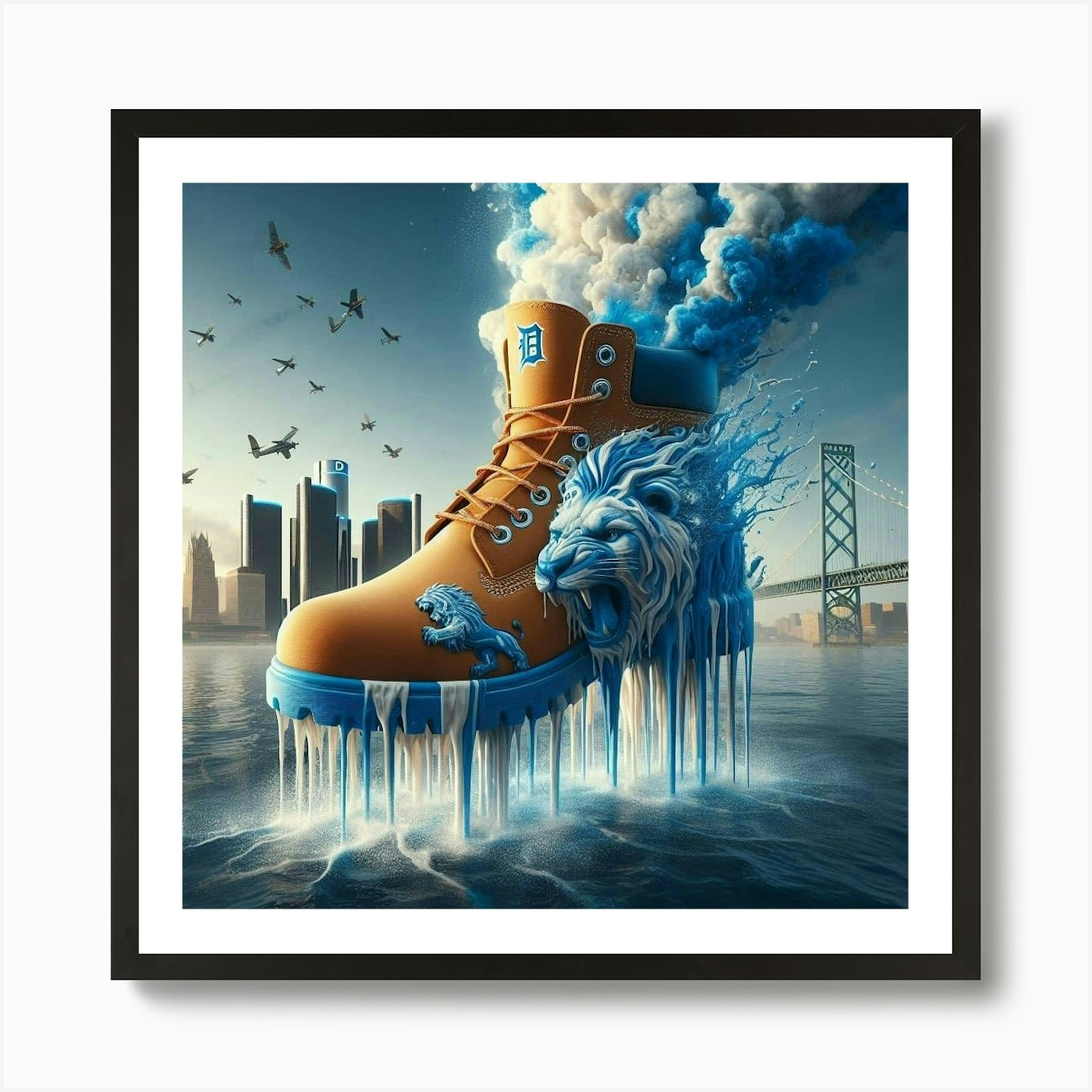 Detroit Lions On Ice Art Print Framed Wall Art Poster Canvas Print Picture