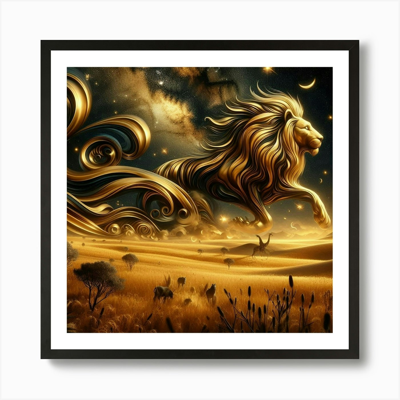 Lion In The Desert 4 Art Print Framed Wall Art Poster Canvas Print Picture
