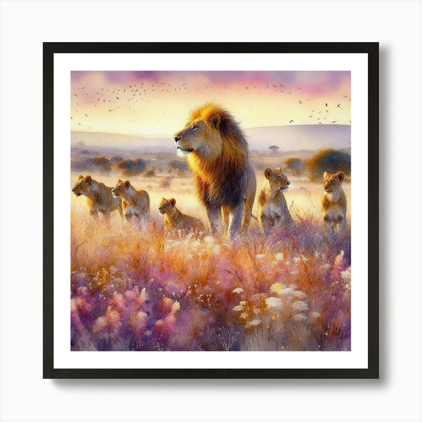 Lions In The Grass Art Print Framed Wall Art Poster Canvas Print Picture