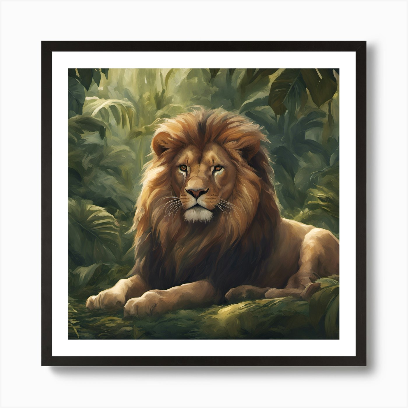 Lion In The Jungle Art Print Framed Wall Art Poster Canvas Print Picture