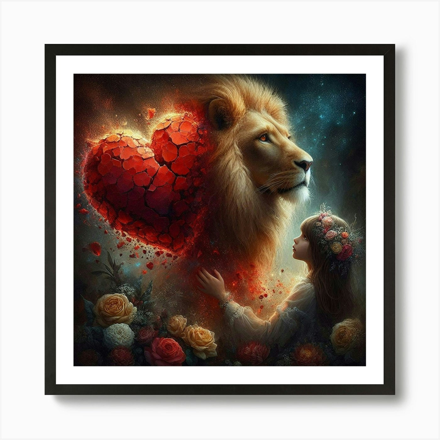 Lion And Girl 4 Art Print Framed Wall Art Poster Canvas Print Picture
