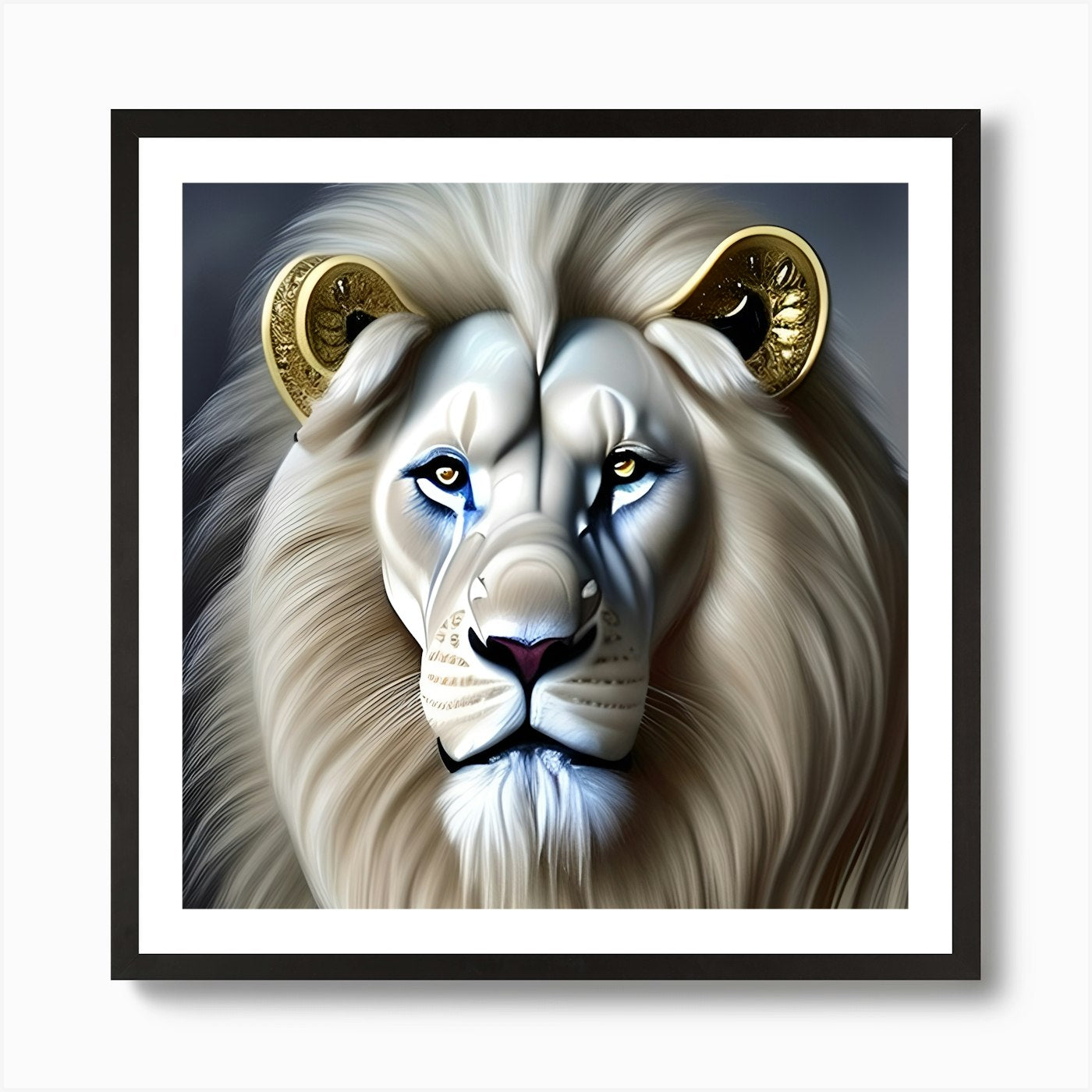 Golden White Lion Art Print Framed Wall Art Poster Canvas Print Picture