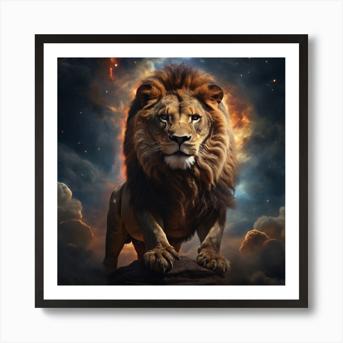 Lion In The Sky _ Emerges From The Framed Wall Art Poster Canvas Print Picture