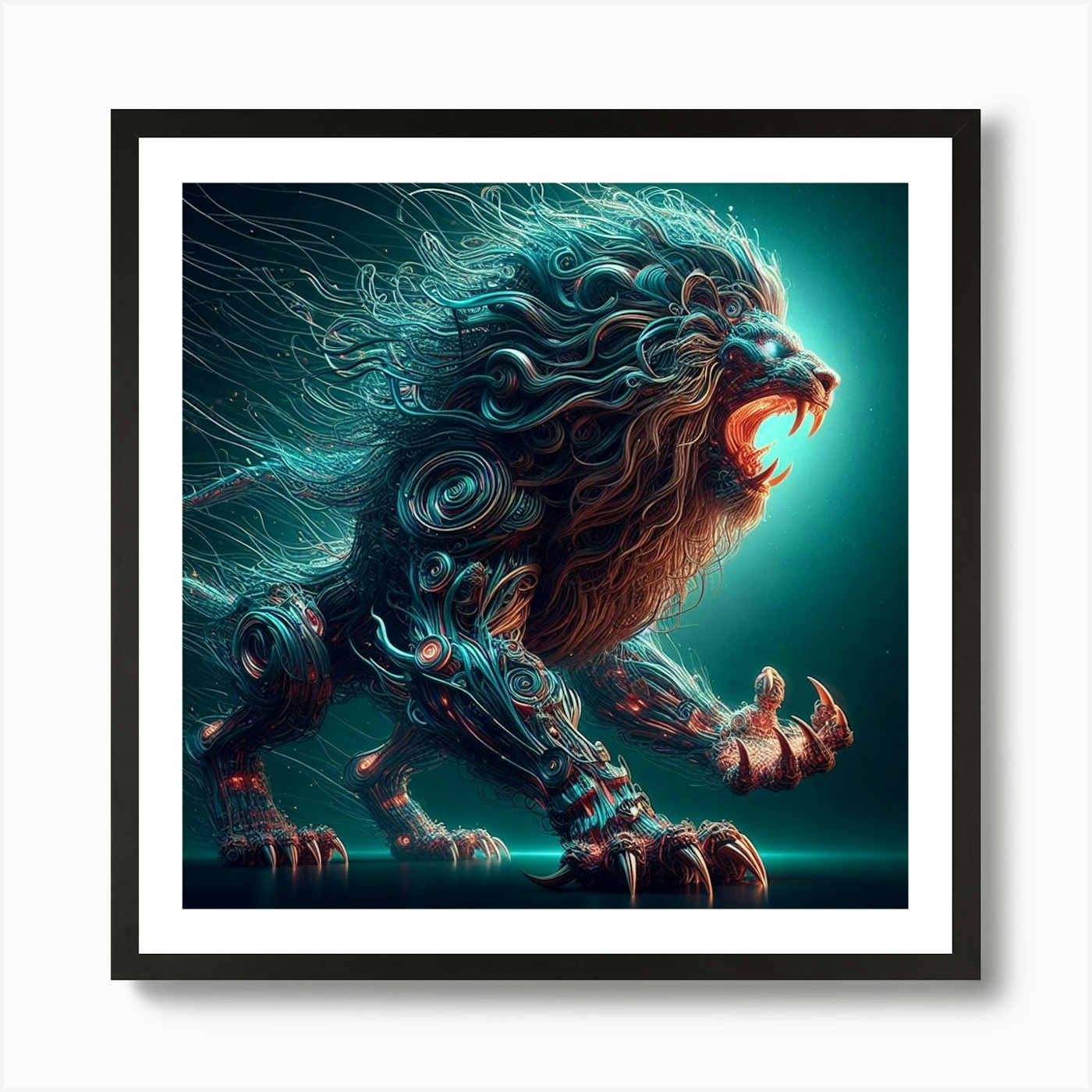 Cyber Lion Art Print Framed Wall Art Poster Canvas Print Picture