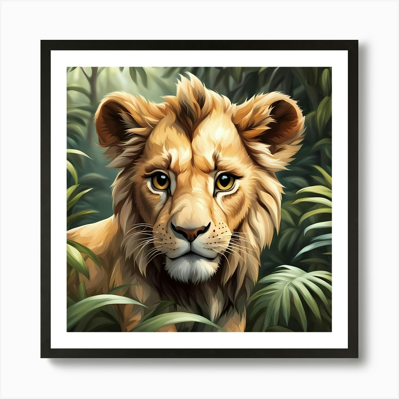 Cute Chibi Lion Art Print Framed Wall Art Poster Canvas Print Picture
