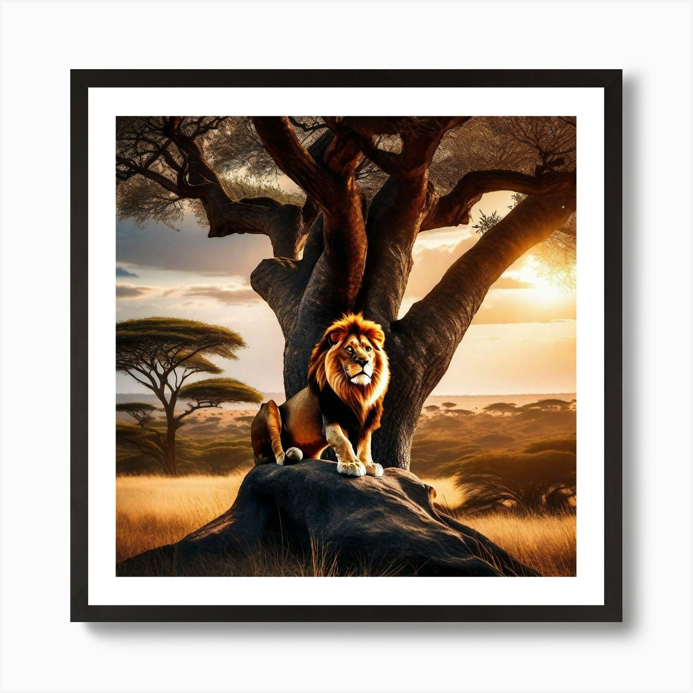 Lion And The Tree 3 Art Print Framed Wall Art Poster Canvas Print Picture