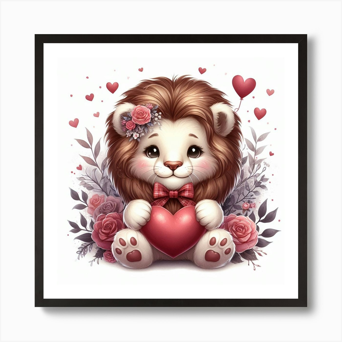 Valentine's Day, Lion Art Print Framed Wall Art Poster Canvas Print Picture