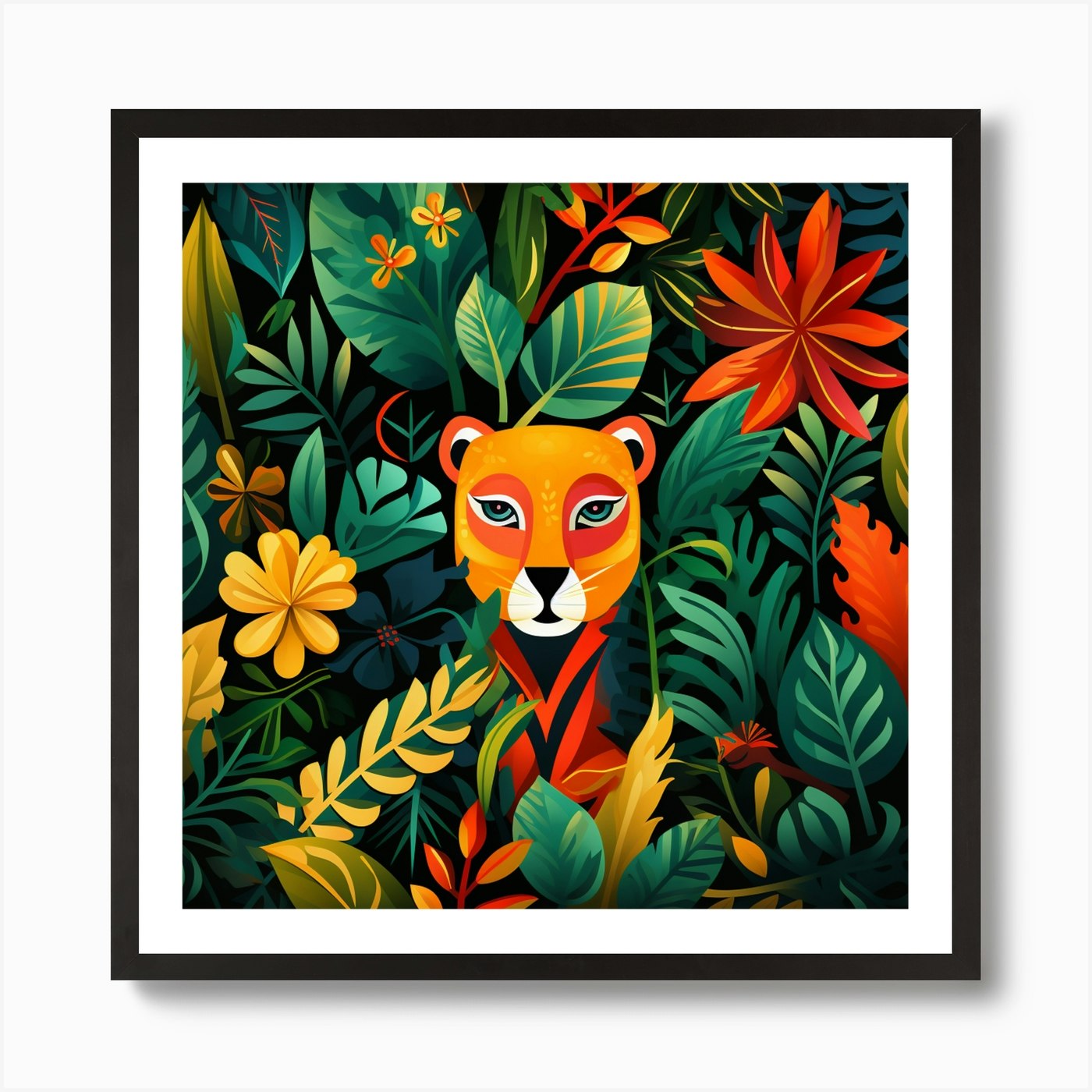 Lion In The Jungle 4 Art Print Framed Wall Art Poster Canvas Print Picture
