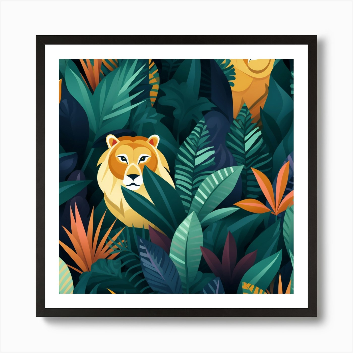 Seamless Pattern With Lions In The Framed Wall Art Poster Canvas Print Picture