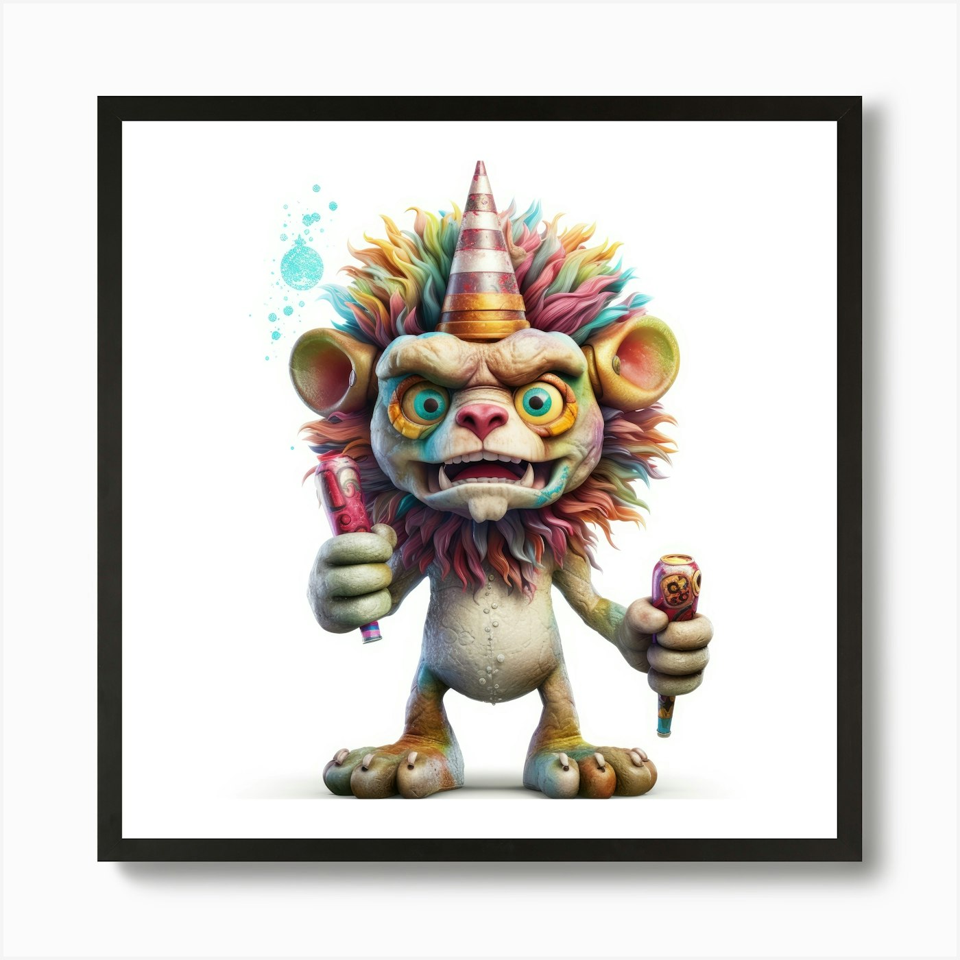Lion With A Hat Art Print Framed Wall Art Poster Canvas Print Picture