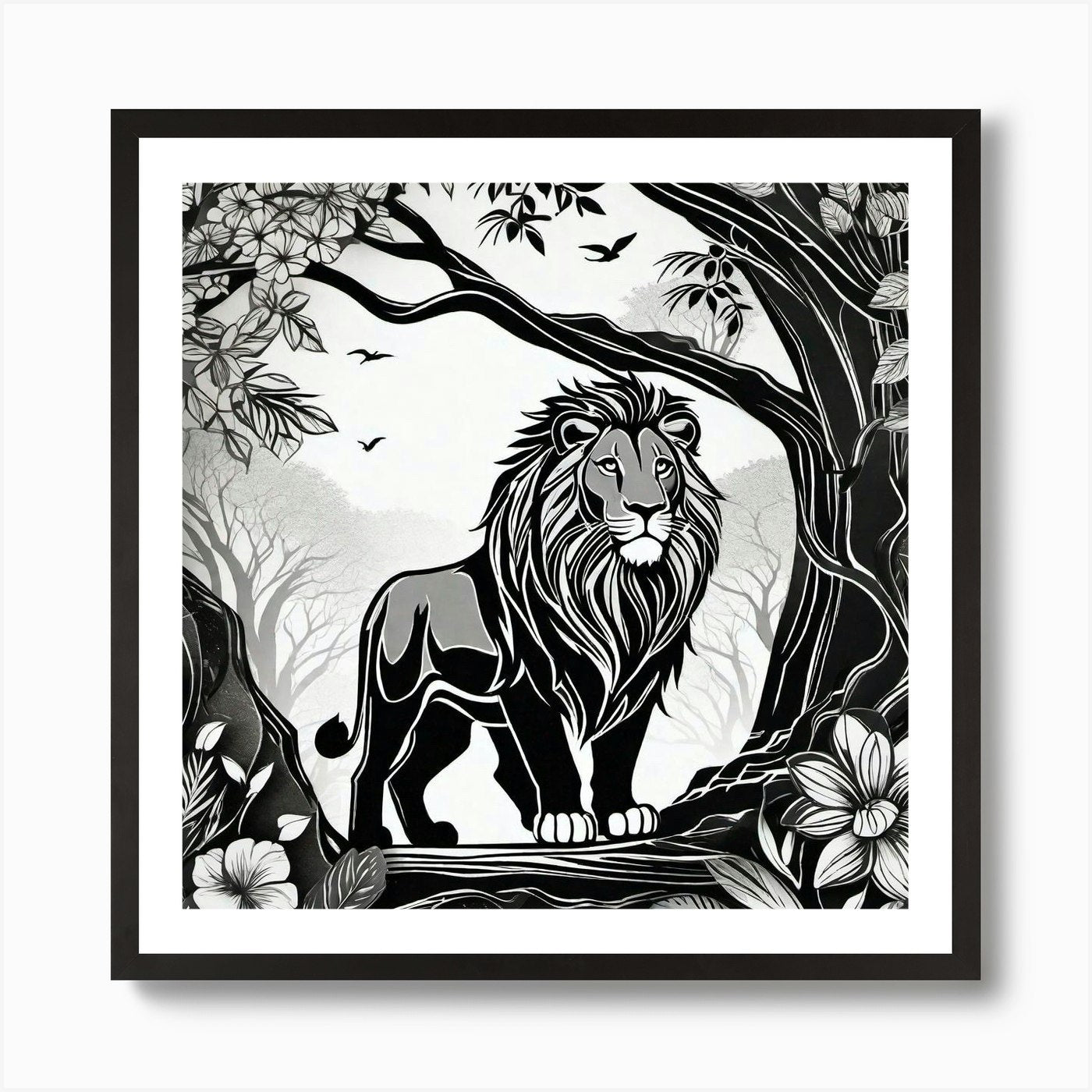 Lion In The Forest 33 Art Print Framed Wall Art Poster Canvas Print Picture