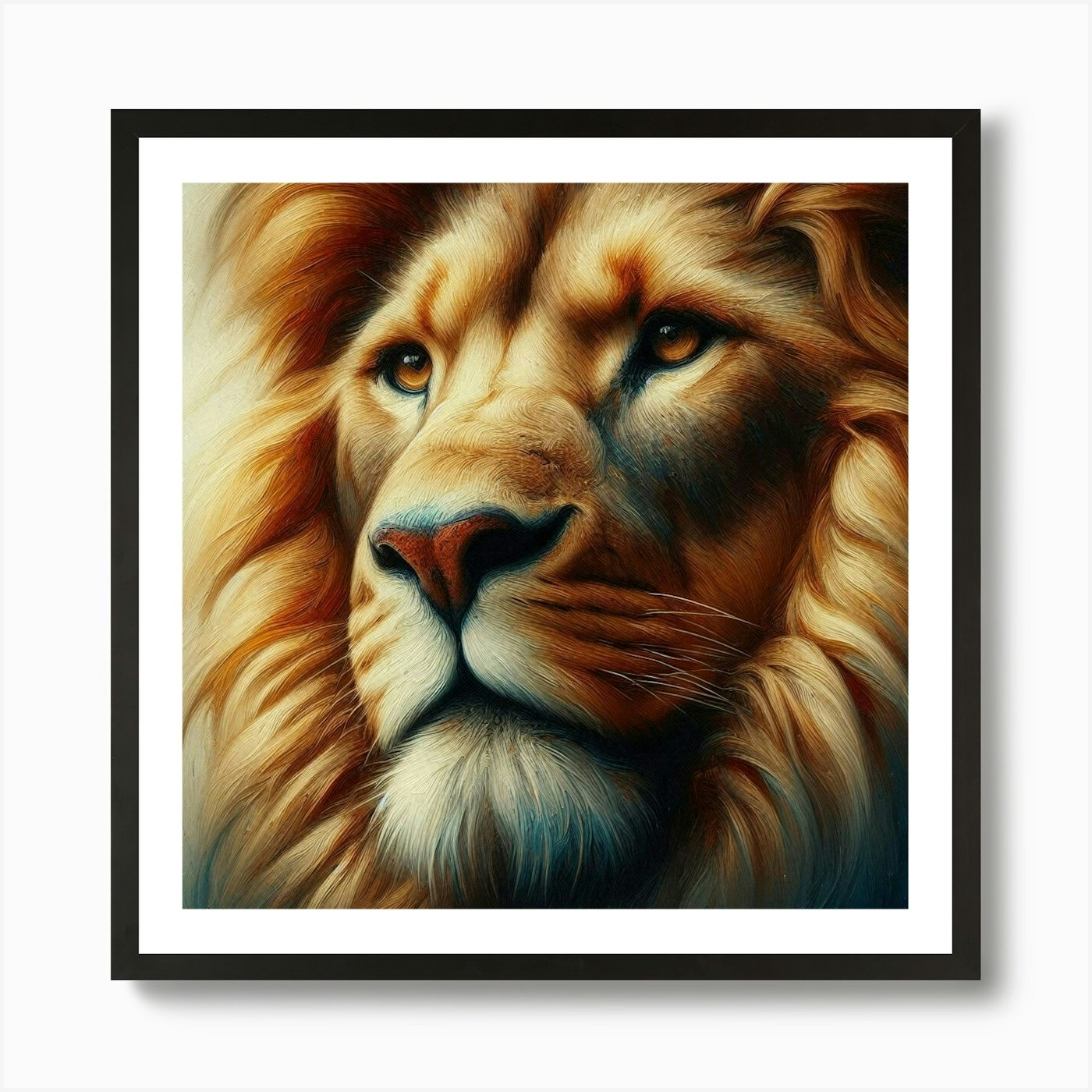 Lion Portrait in oil colors Art Pri Framed Wall Art Poster Canvas Print Picture