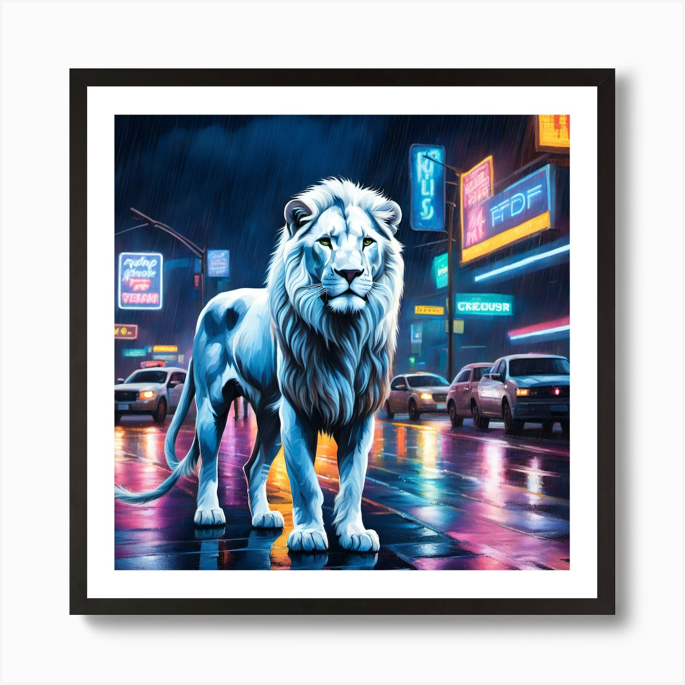 Lion On The Street Art Print Framed Wall Art Poster Canvas Print Picture