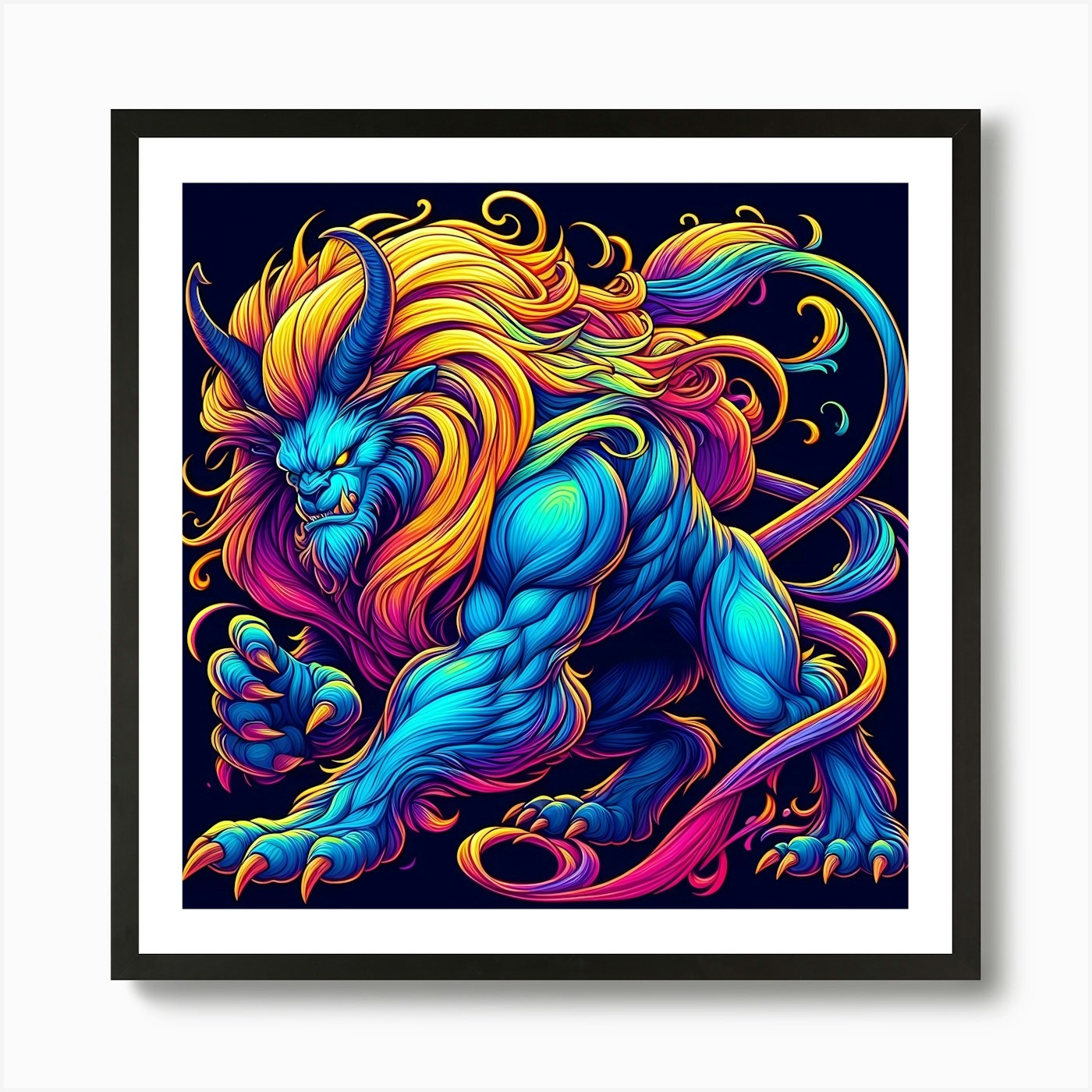 Psychedelic Lion 1 Art Print Framed Wall Art Poster Canvas Print Picture