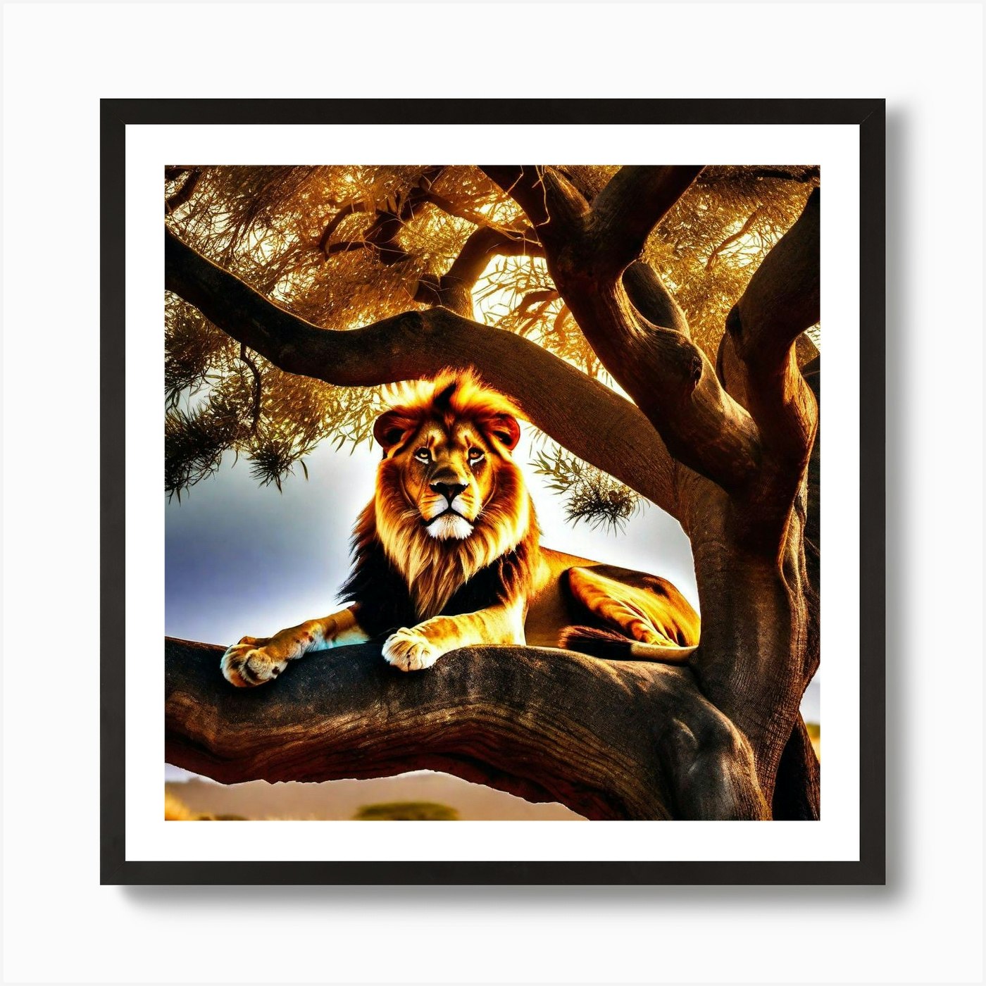 Lion In The Tree 17 Art Print Framed Wall Art Poster Canvas Print Picture