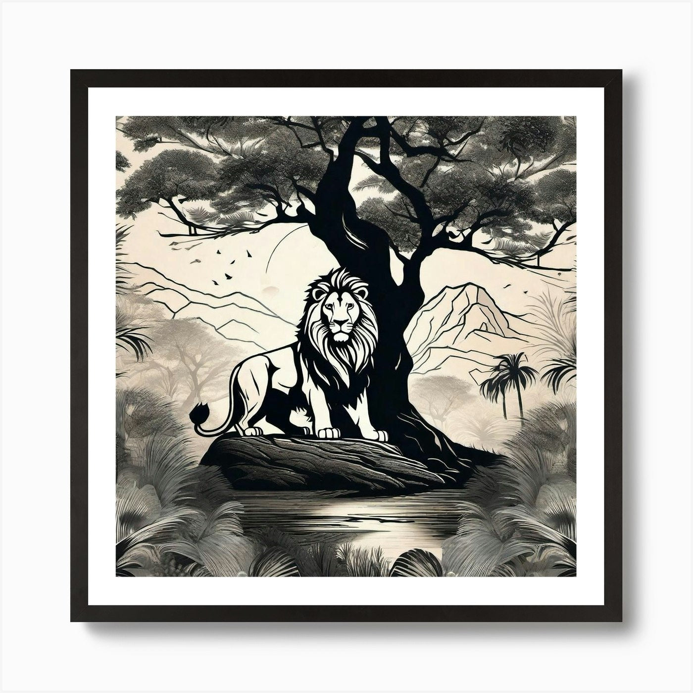 Lion In The Jungle 3 Art Print Framed Wall Art Poster Canvas Print Picture
