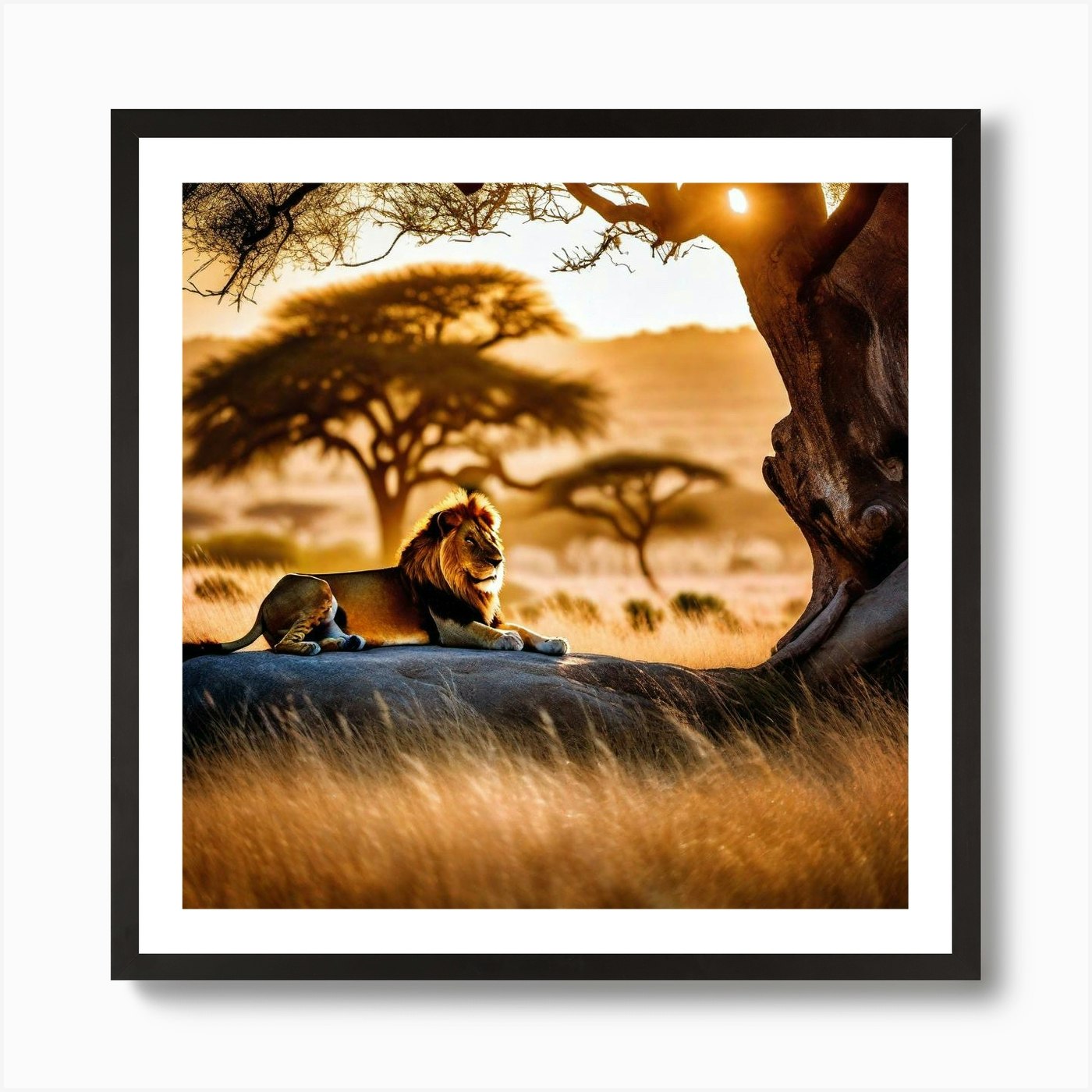 Lion In The Savannah 16 Art Print Framed Wall Art Poster Canvas Print Picture
