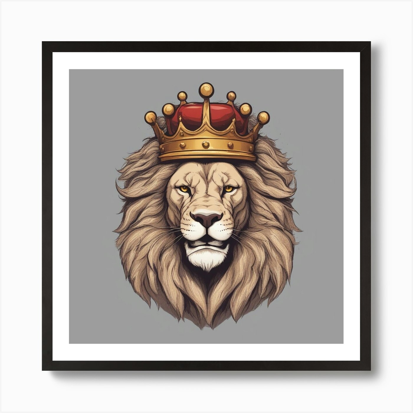 Face portrait of a lion in a crown Framed Wall Art Poster Canvas Print Picture