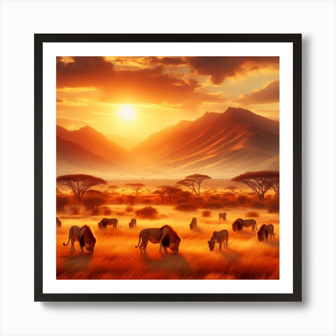 Lions In The Savannah 2 Art Print Framed Wall Art Poster Canvas Print Picture