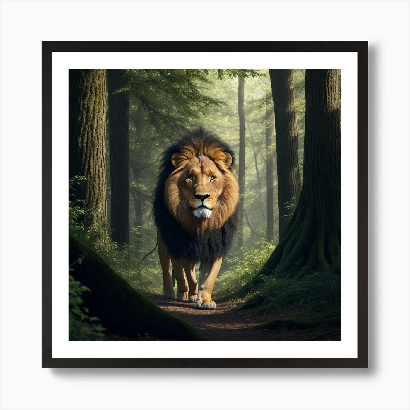 Lion In The Forest 1 Art Print Framed Wall Art Poster Canvas Print Picture